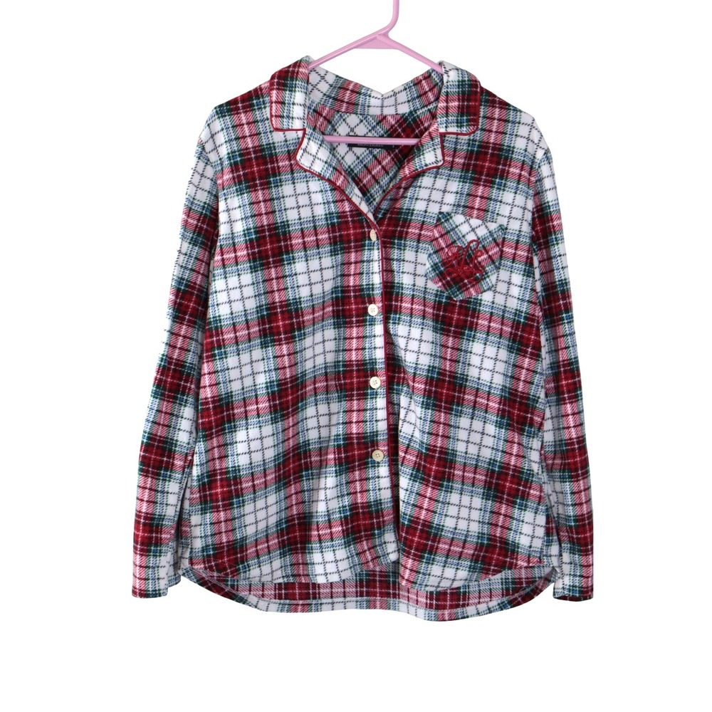Lauren Ralph Lauren Womens L Plaid Flannel Pajama Top Preppy Academic Nightshirt